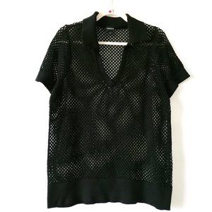 Torrid Womens Black Collared Short Sleeve Open Stitch Pullover Sweater Size 1X